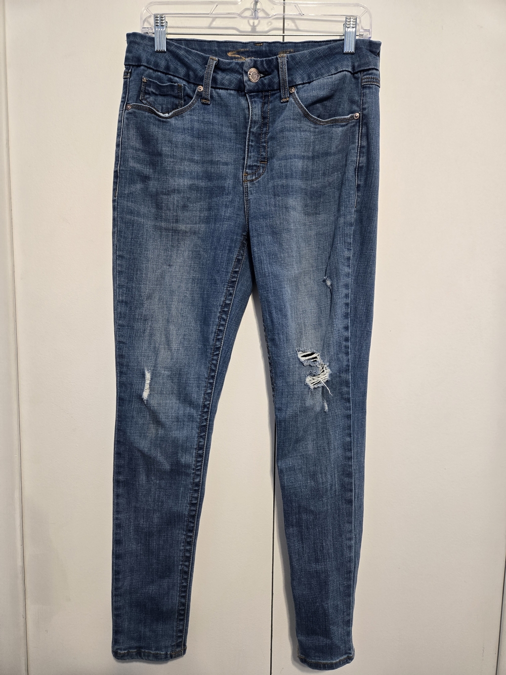 Seven7 Skinny Jeans Size 10 Medium Wash Distressed Stretch Denim High Rise‎